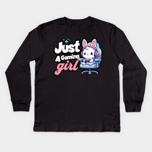 Just a Gaming Girl - Bunny with Headphones Kids Long Sleeve T-Shirt